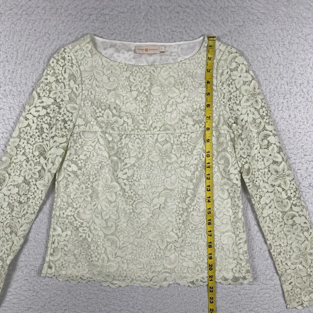 Tory Burch Shirt Womens 0 Julep Green Floral Lace Overlay Blouse Cottagecore Top